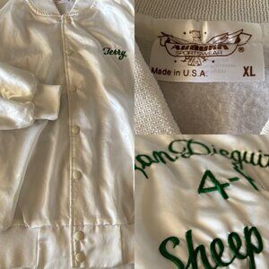 Vintage Auburn Sportswear XL White Satin Snap Jacket 4-H Sheep Swine San Deguito